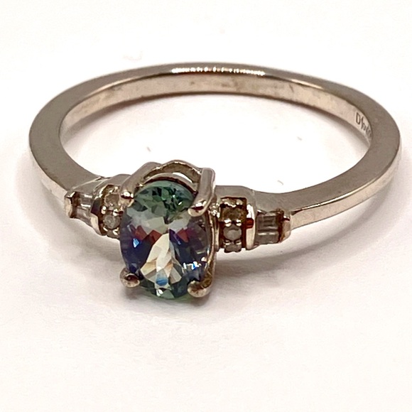 Peacock Tanzanite Ring, Natural Diamond accents in Platinum over Sterling Silver - Picture 8 of 13